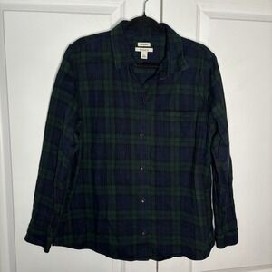 L.L. Bean Plaid Flannel Shirt Womens L Relaxed Fit Outdoor Gorpcore Western Blue